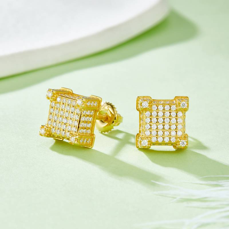 方形立柱S925银Stud Earring带螺纹Moissanite厘石D级1.06ct